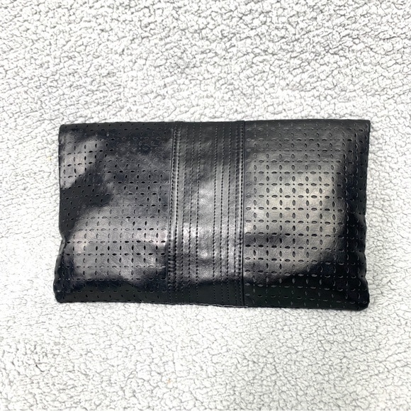 Nine West Perforated Faux Leather Fold Over Clutch w/Turn Lock Closure 12.5”x8” - Picture 3 of 8